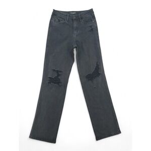 Judy Blue 90s Straight Jeans 3/26 Black Distressed High Rise Stretch Denim